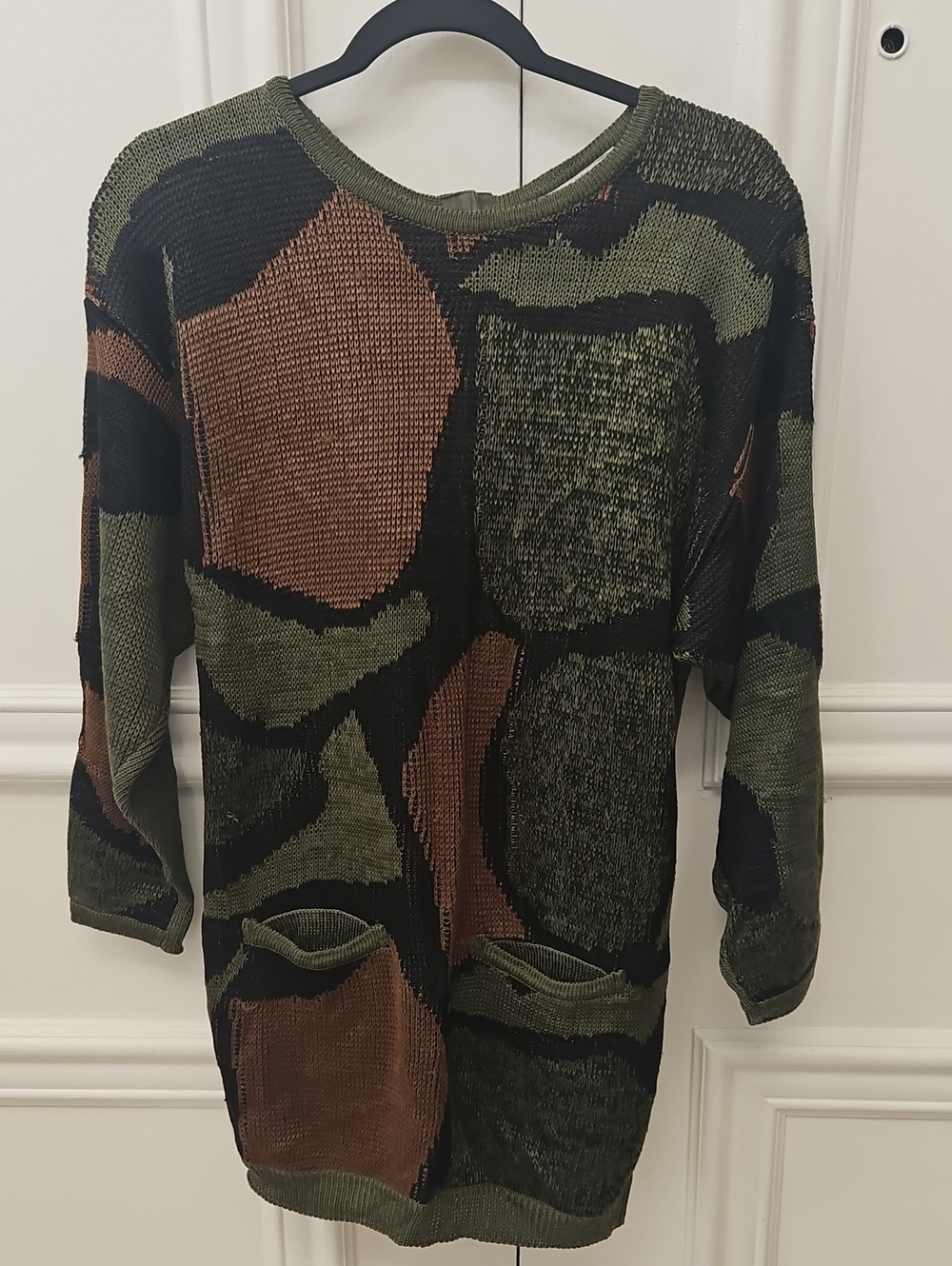 ICEBERG - Crewneck Patchwork Knit Sweater in Olive Green and Brown - EU 40